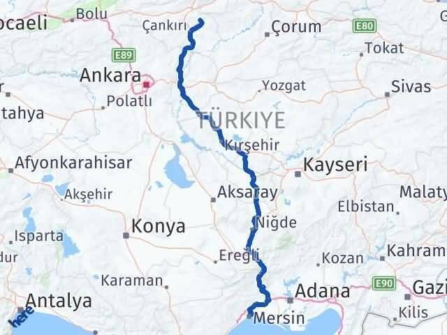Çankırı Yapraklı Mersin Arası Kaç Km - Yol Haritası