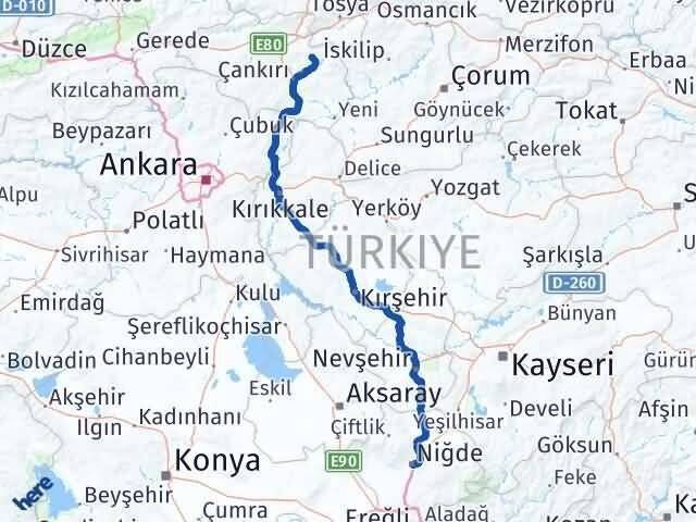 Çankırı Yapraklı Niğde Arası Kaç Km - Yol Haritası