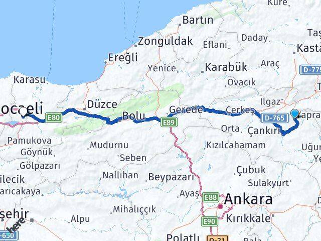Çankırı Yapraklı Sakarya Arası Kaç Km - Yol Haritası
