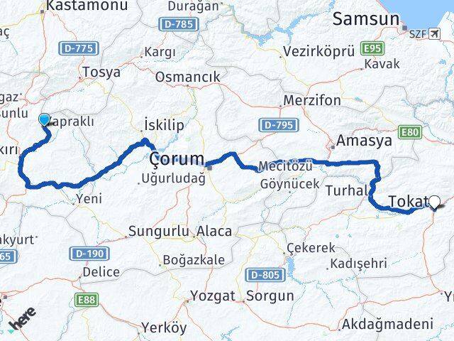 Çankırı Yapraklı Tokat Arası Kaç Km - Yol Haritası