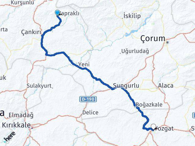 Çankırı Yapraklı Yozgat Arası Kaç Km - Yol Haritası