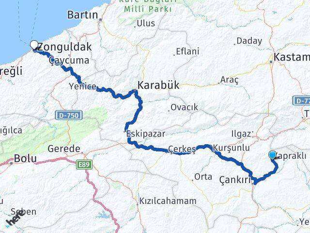 Çankırı Yapraklı Zonguldak Arası Kaç Km - Yol Haritası