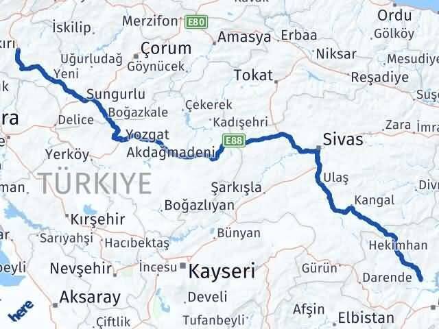 Çankırı Yazıhan Malatya Arası Kaç Km - Yol Haritası