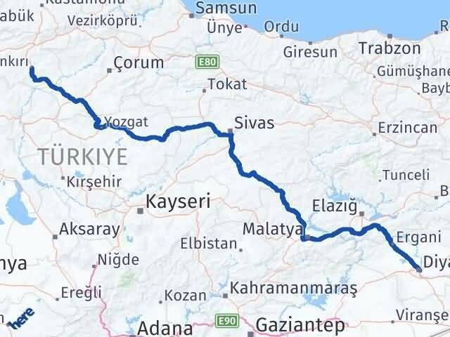 Çankırı Yenişehir Diyarbakır Arası Kaç Km - Yol Haritası
