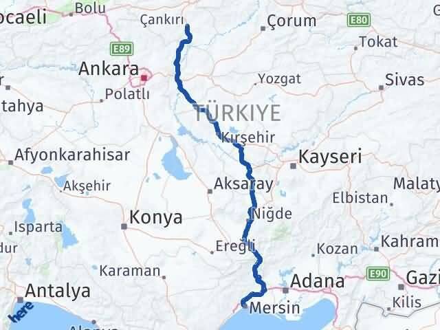 Çankırı Yenişehir Mersin Arası Kaç Km - Yol Haritası