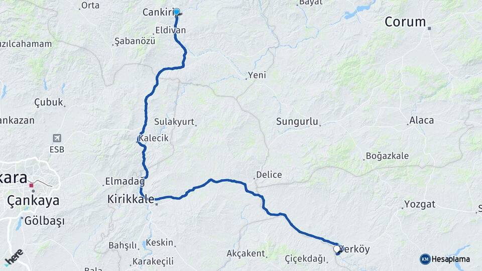 Çankırı Yerköy Yozgat Arası Kaç Km - Yol Haritası