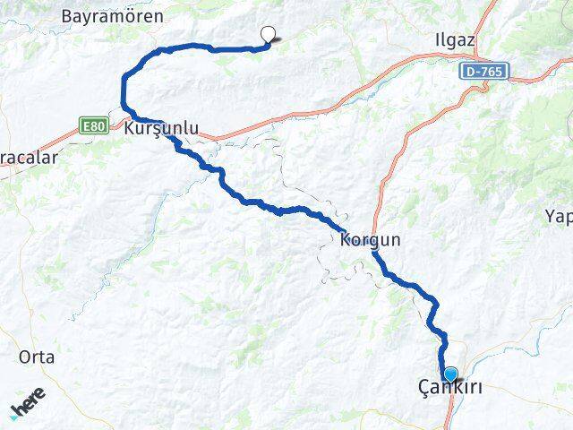 Çankırı Yeşildumlupınar Ilgaz Arası Kaç Km - Yol Haritası