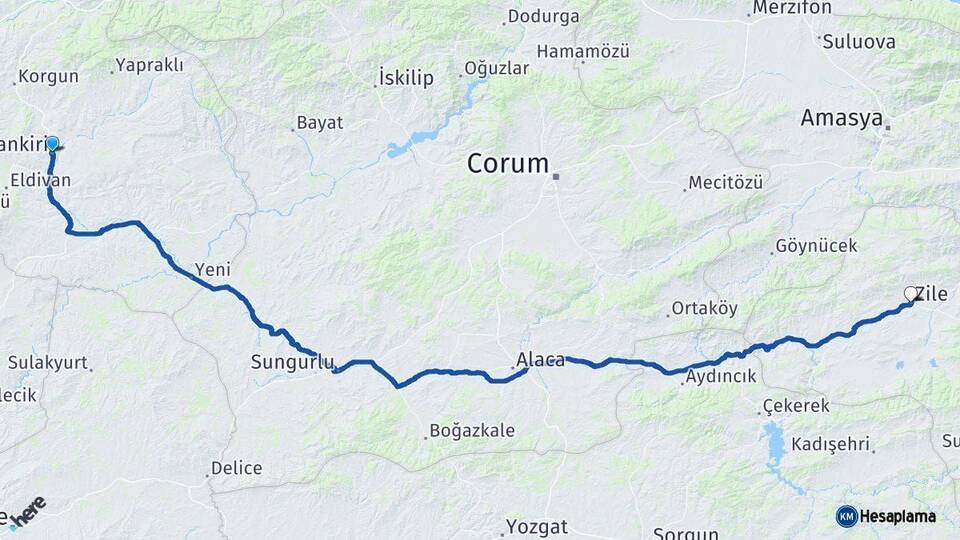 Çankırı Zile Tokat Arası Kaç Km - Yol Haritası