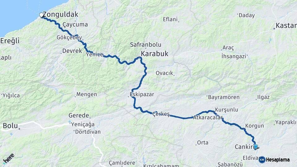 Çankırı Zonguldak Arası Kaç Km - Yol Haritası