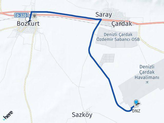 Çardak Havalimanı Bozkurt Arası Kaç Km - Yol Tarifi