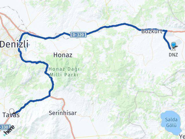 Çardak Havalimanı Tavas Arası Kaç Km - Yol Tarifi