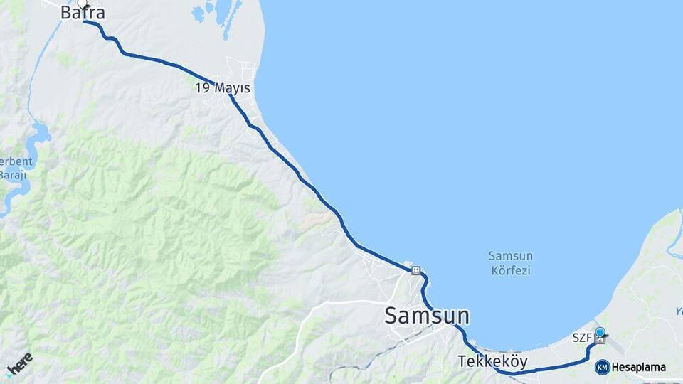 Çarşamba Havalimanı Bafra Arası Kaç Km - Yol Tarifi