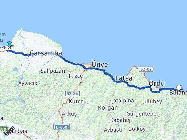 Çarşamba Havalimanı Ordu Giresun Havalimanı Arası Kaç Km - Yol Tarifi