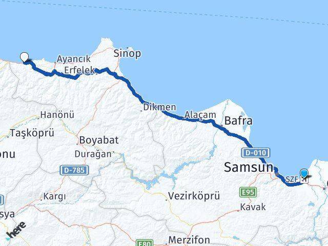 Çarşamba Havalimanı Türkeli Arası Kaç Km - Yol Tarifi