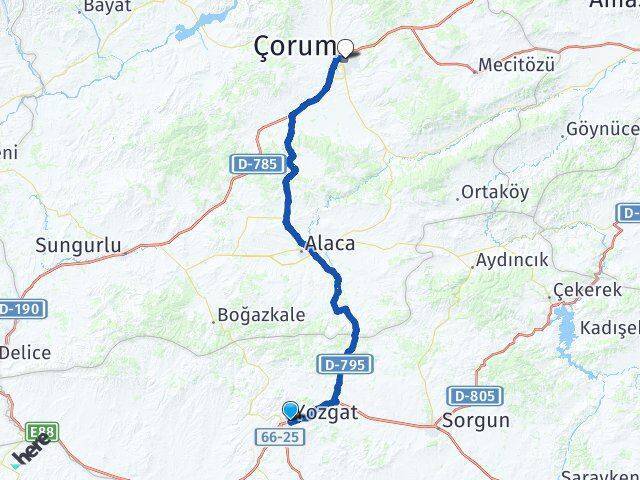 Çekerek Otogarı Çorum Arası Kaç Km - Yol Tarifi