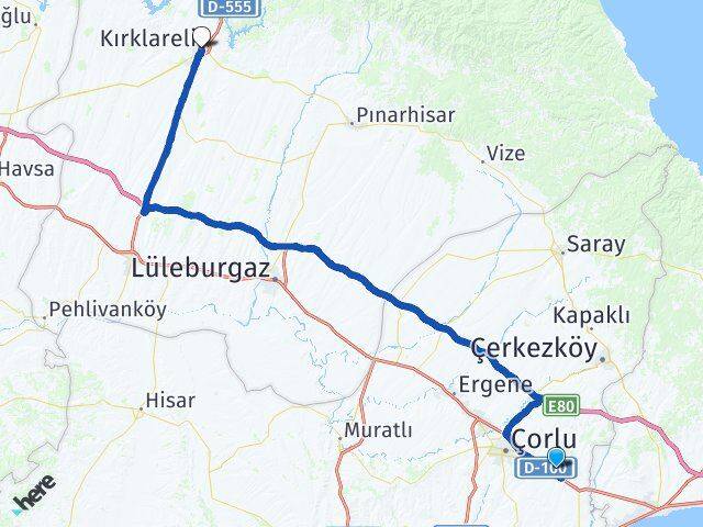 Çorlu Havalimanı Kırklareli Arası Kaç Km - Yol Tarifi