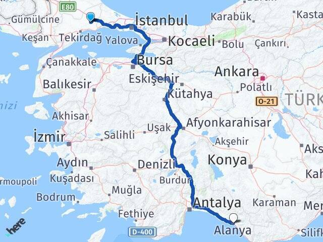 Çorlu Otogarı Alanya Arası Kaç Km - Yol Tarifi
