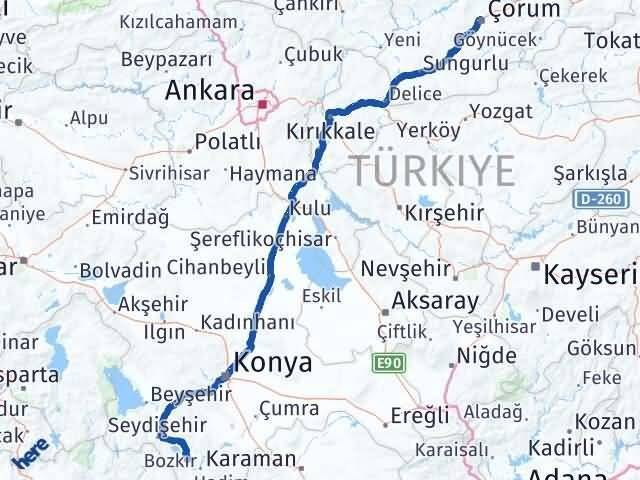 Çorum Ahırlı Arası Kaç Km - Yol Tarifi