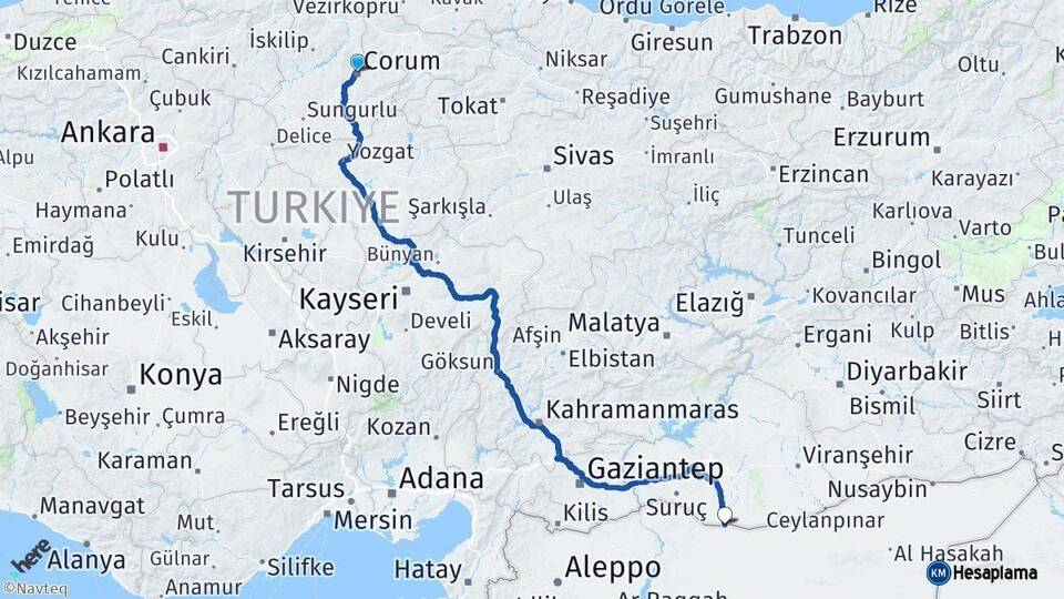 Çorum Akçakale Şanlıurfa Arası Kaç Km - Yol Haritası