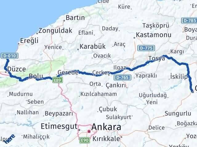 Çorum Akçakoca Düzce Arası Kaç Km - Yol Haritası