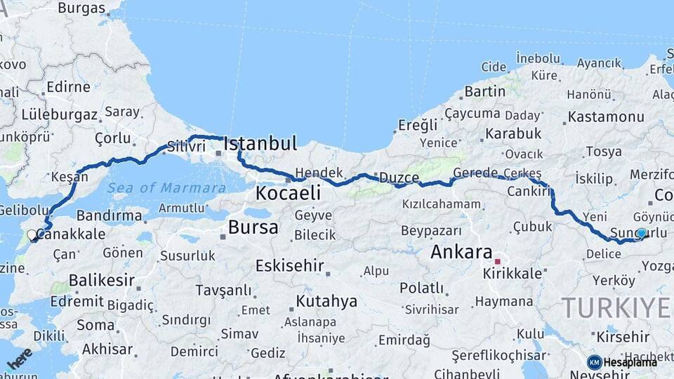 Alaca Çanakkale Arası Kaç Km - Yol Tarifi