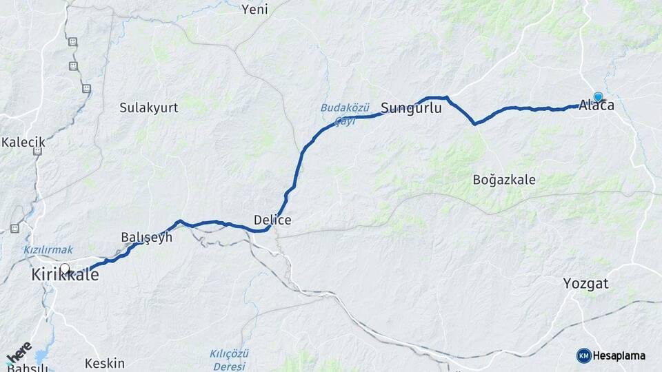 Çorum Alaca Kırıkkale Arası Kaç Km - Yol Haritası