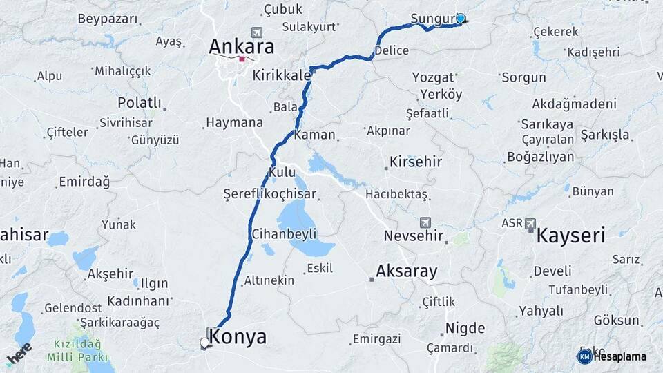 Çorum Alaca Konya Arası Kaç Km - Yol Haritası