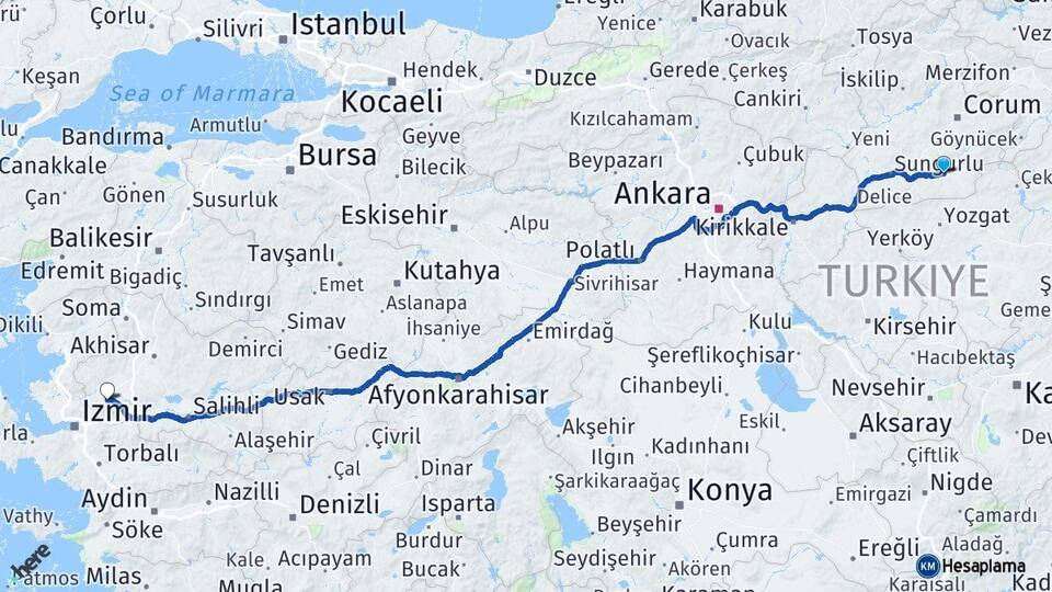 Çorum Alaca Manisa Arası Kaç Km - Yol Haritası