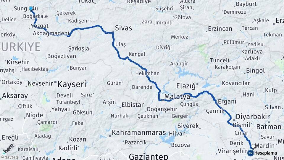 Çorum Alaca Mardin Arası Kaç Km - Yol Haritası