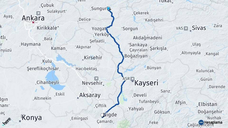 Çorum Alaca Niğde Arası Kaç Km - Yol Haritası