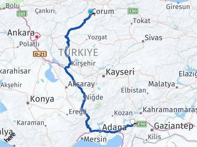 Çorum Bahçe Osmaniye Arası Kaç Km - Yol Haritası