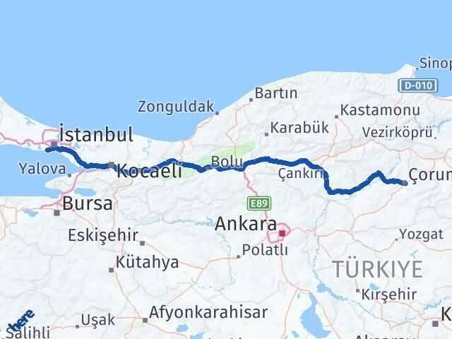 Çorum Bakırköy İstanbul Arası Kaç Km - Yol Haritası