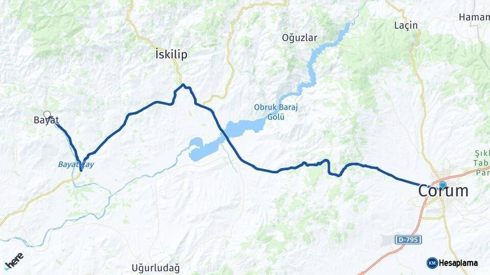 Çorum Bayat Arası Kaç Km - Yol Haritası