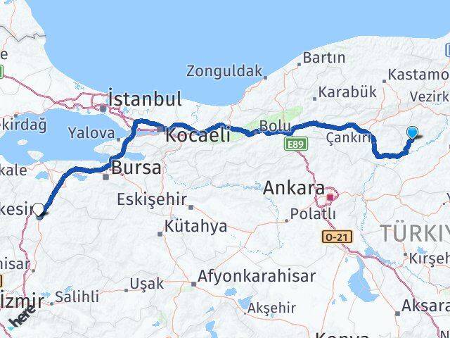 Çorum Bayat Balıkesir Arası Kaç Km - Yol Haritası
