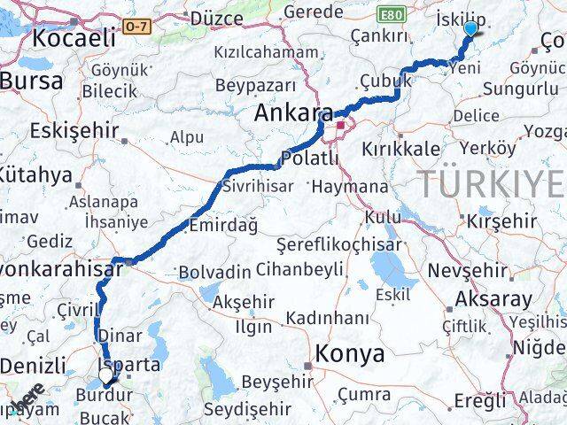 Çorum Bayat Burdur Arası Kaç Km - Yol Haritası
