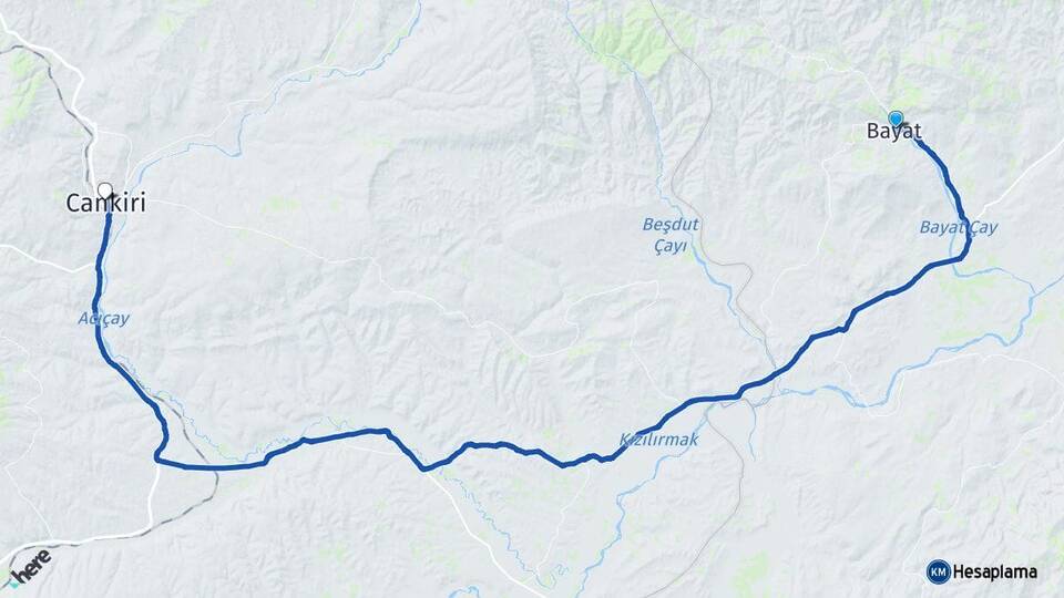 Çorum Bayat Çankırı Arası Kaç Km - Yol Haritası