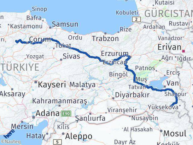 Çorum Bayat Hakkari Arası Kaç Km - Yol Haritası