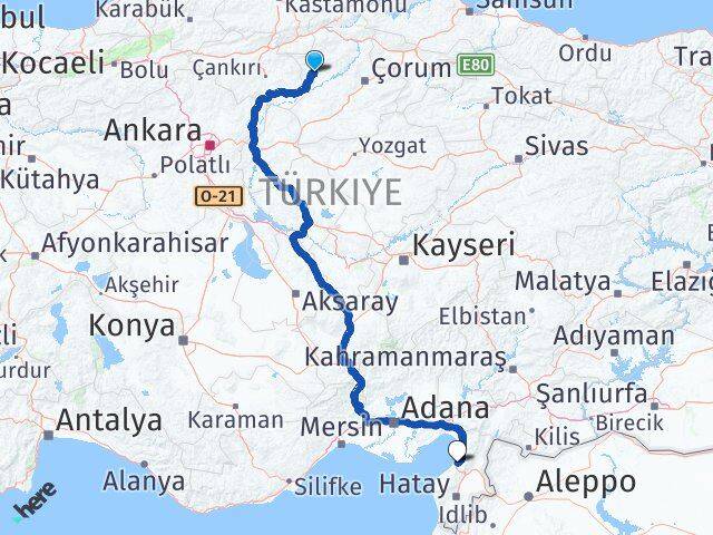 Çorum Bayat İskenderun Hatay Arası Kaç Km - Yol Haritası