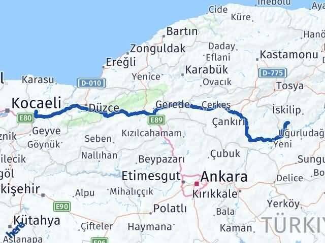 Çorum Bayat Sakarya Arası Kaç Km - Yol Haritası