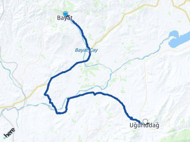 Çorum Bayat Uğurludağ Arası Kaç Km - Yol Haritası