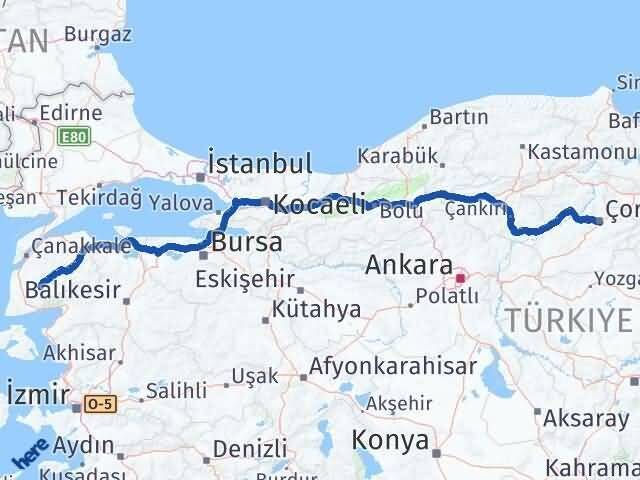 Çorum Bayramiç Çanakkale Arası Kaç Km - Yol Haritası
