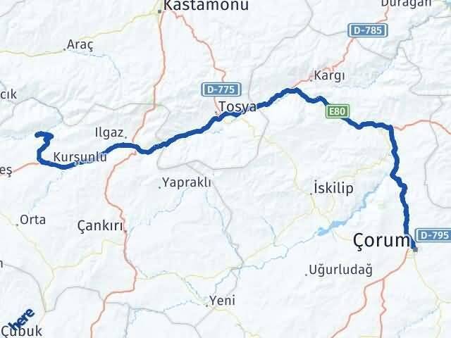 Çorum Bayramören Çankırı Arası Kaç Km - Yol Haritası