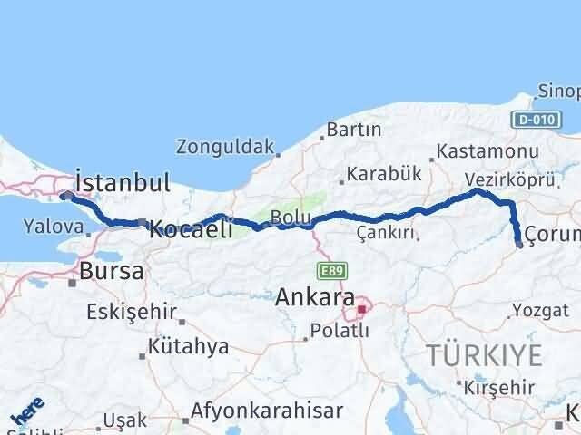 Çorum Bayrampaşa İstanbul Arası Kaç Km - Yol Haritası