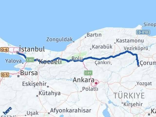 Çorum Beyoğlu İstanbul Arası Kaç Km - Yol Haritası
