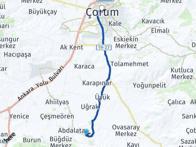Boğabağı Çorum Arası Kaç Km - Yol Tarifi