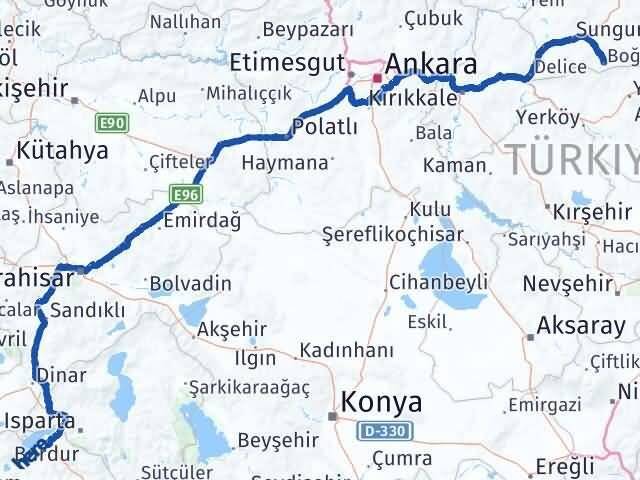 Çorum Boğazkale Burdur Arası Kaç Km - Yol Haritası