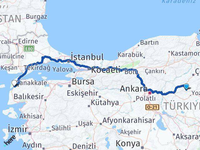 Çorum Boğazkale Çanakkale Arası Kaç Km - Yol Haritası