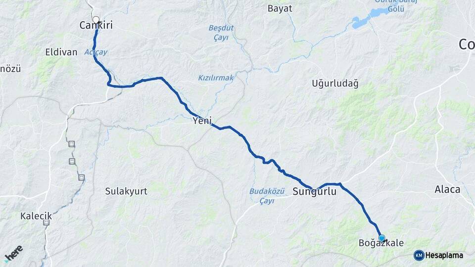 Çorum Boğazkale Çankırı Arası Kaç Km - Yol Haritası