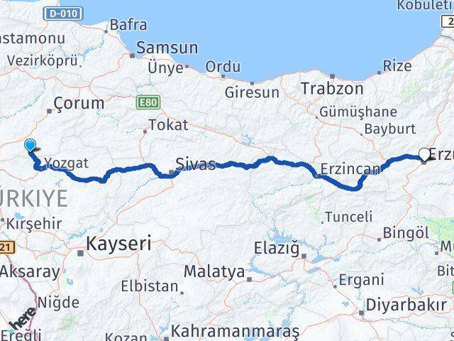 Çorum Boğazkale Erzurum Arası Kaç Km - Yol Haritası