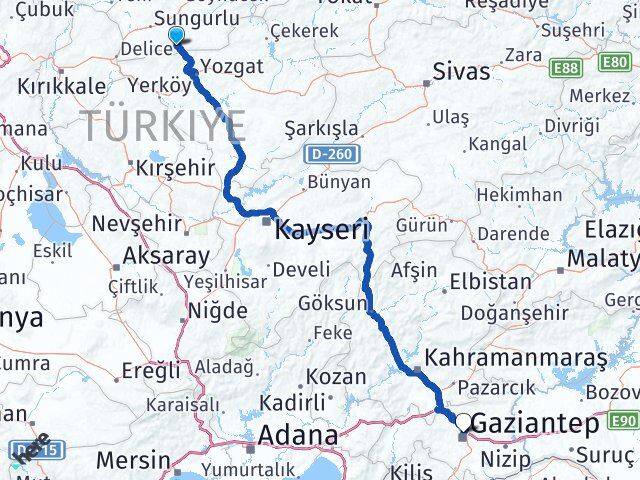 Çorum Boğazkale Gaziantep Arası Kaç Km - Yol Haritası